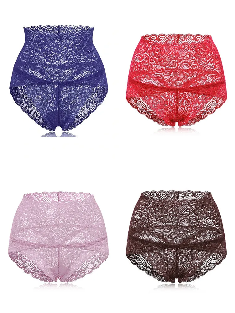 4-Pack High Waisted Lace Cotton Butt Lifter Sexy Panties