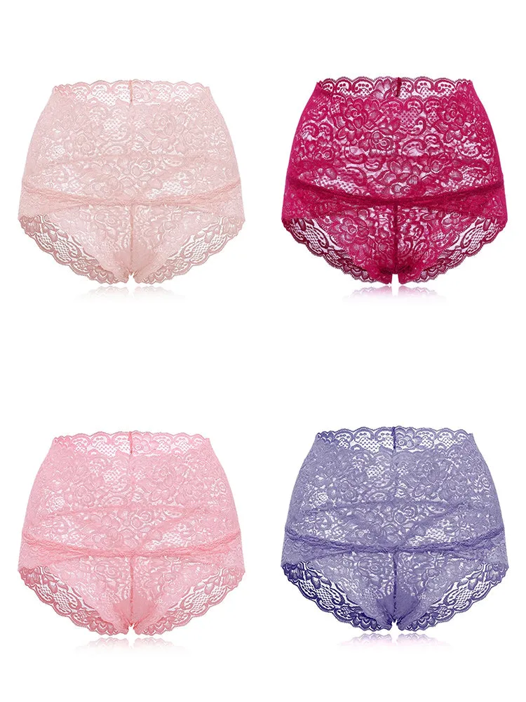 4-Pack High Waisted Lace Cotton Butt Lifter Sexy Panties