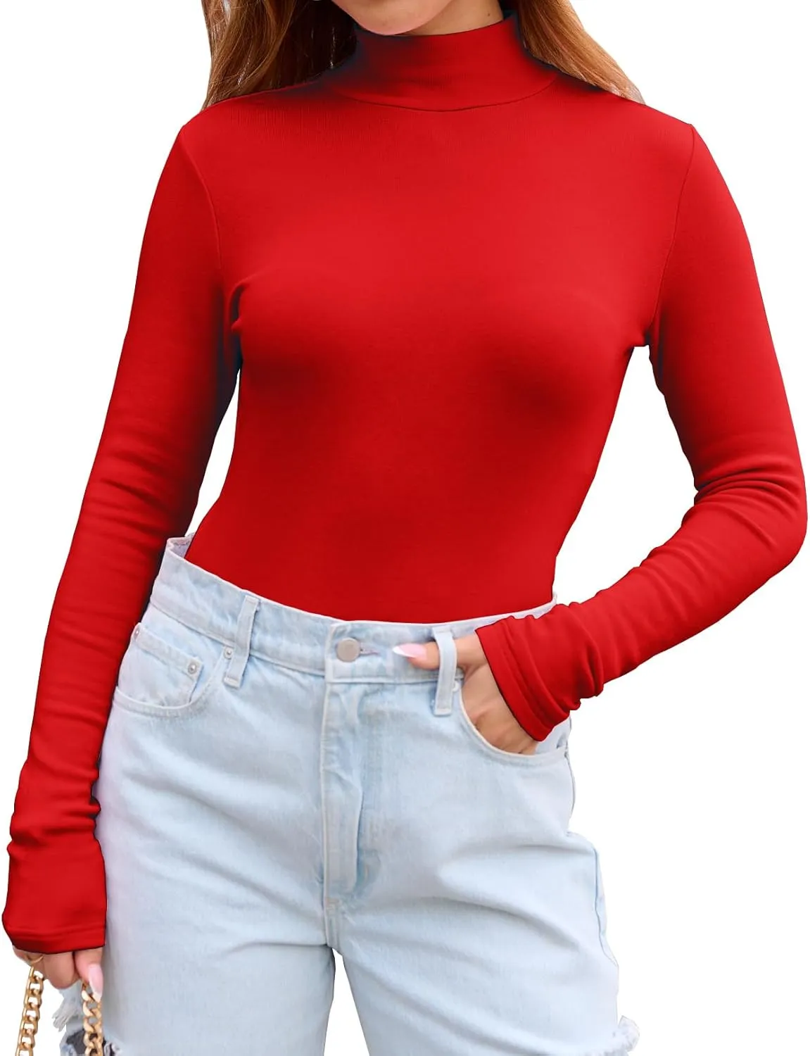 Abardsion Women's Long Sleeve Mock Turtleneck Shirts 2025 Fleece Lined Base Layer Slim Fit Thermal Underwear Tops