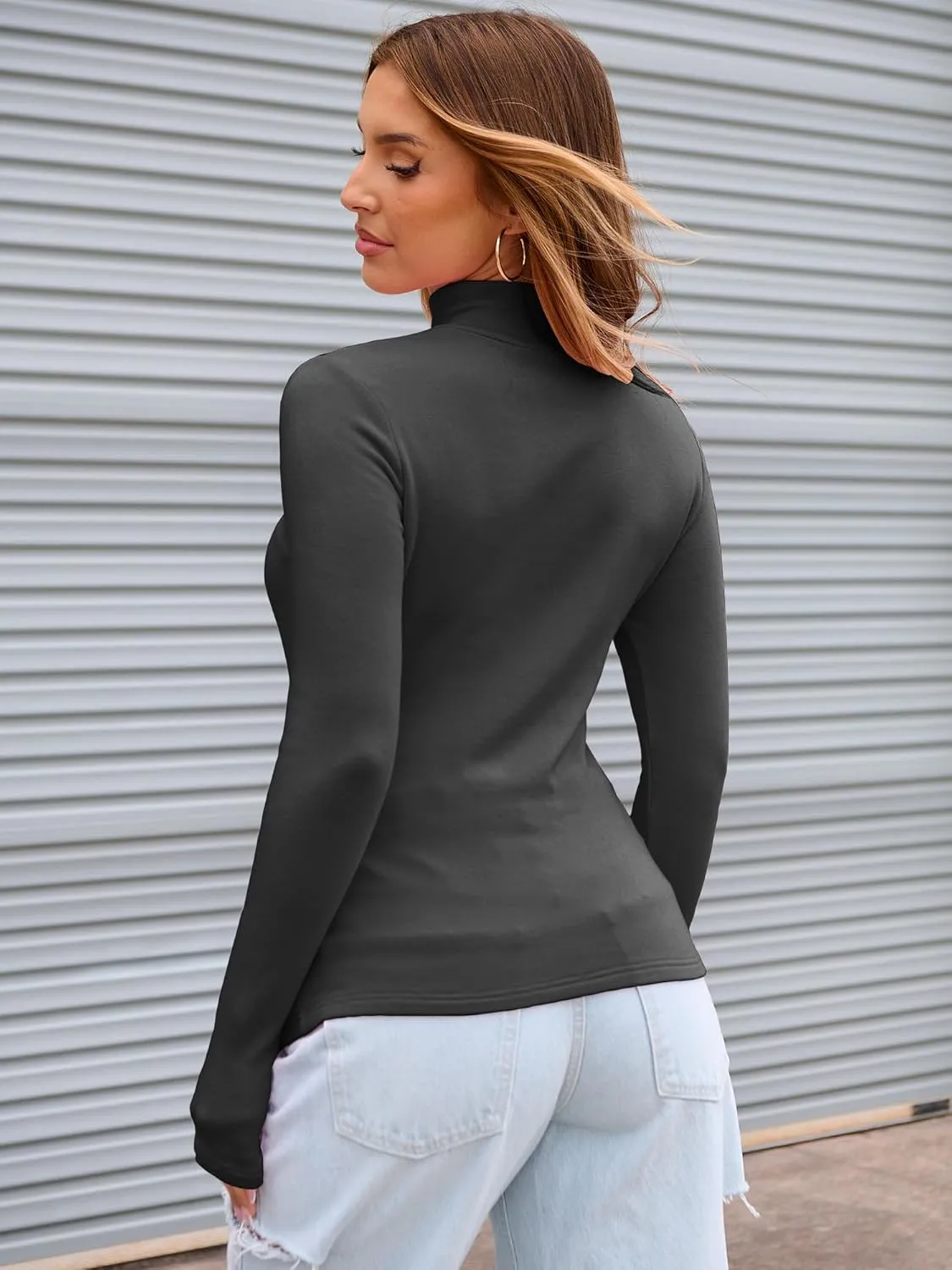 Abardsion Women's Long Sleeve Mock Turtleneck Shirts 2025 Fleece Lined Base Layer Slim Fit Thermal Underwear Tops