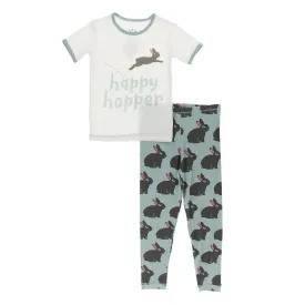 Bamboo Short Sleeve Graphic Tee Pajama Set - Jade Forest Rabbit