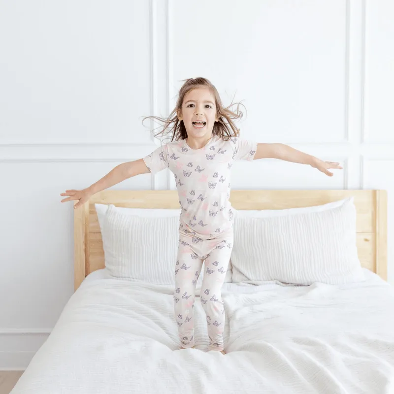 Bamboo Short Sleeve Pajama Set - Latte Butterflies