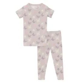 Bamboo Short Sleeve Pajama Set - Latte Butterflies
