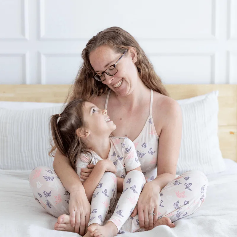 Bamboo Short Sleeve Pajama Set - Latte Butterflies