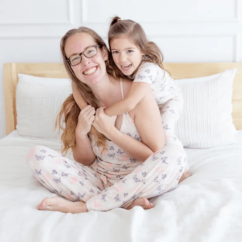 Bamboo Short Sleeve Pajama Set - Latte Butterflies