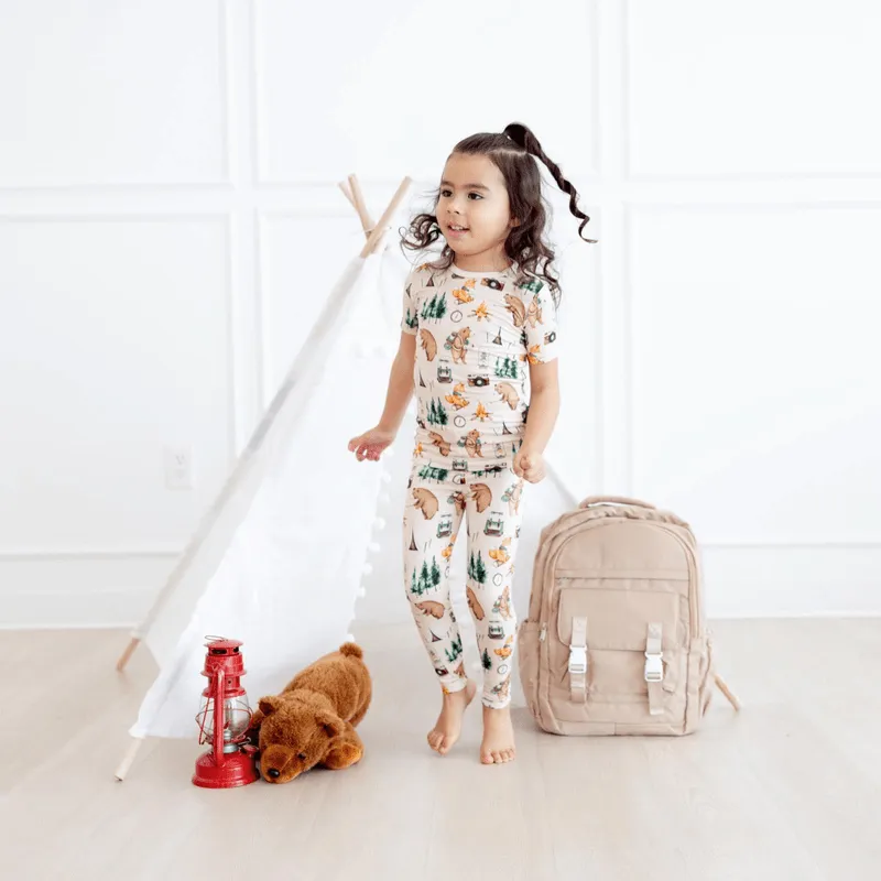 Bamboo Short Sleeve Pajama Set - Latte Camping Animals