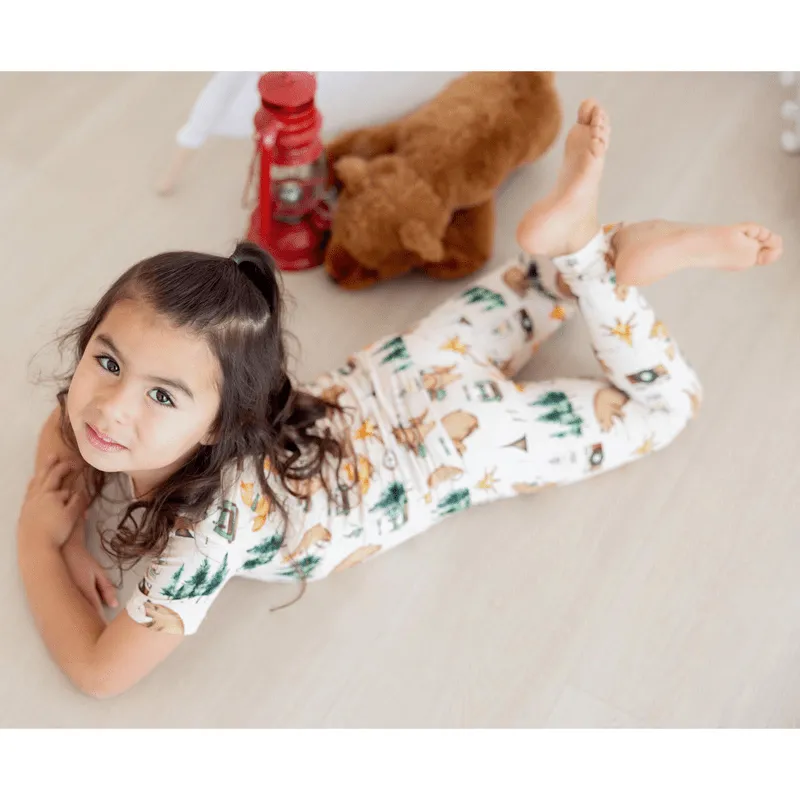 Bamboo Short Sleeve Pajama Set - Latte Camping Animals