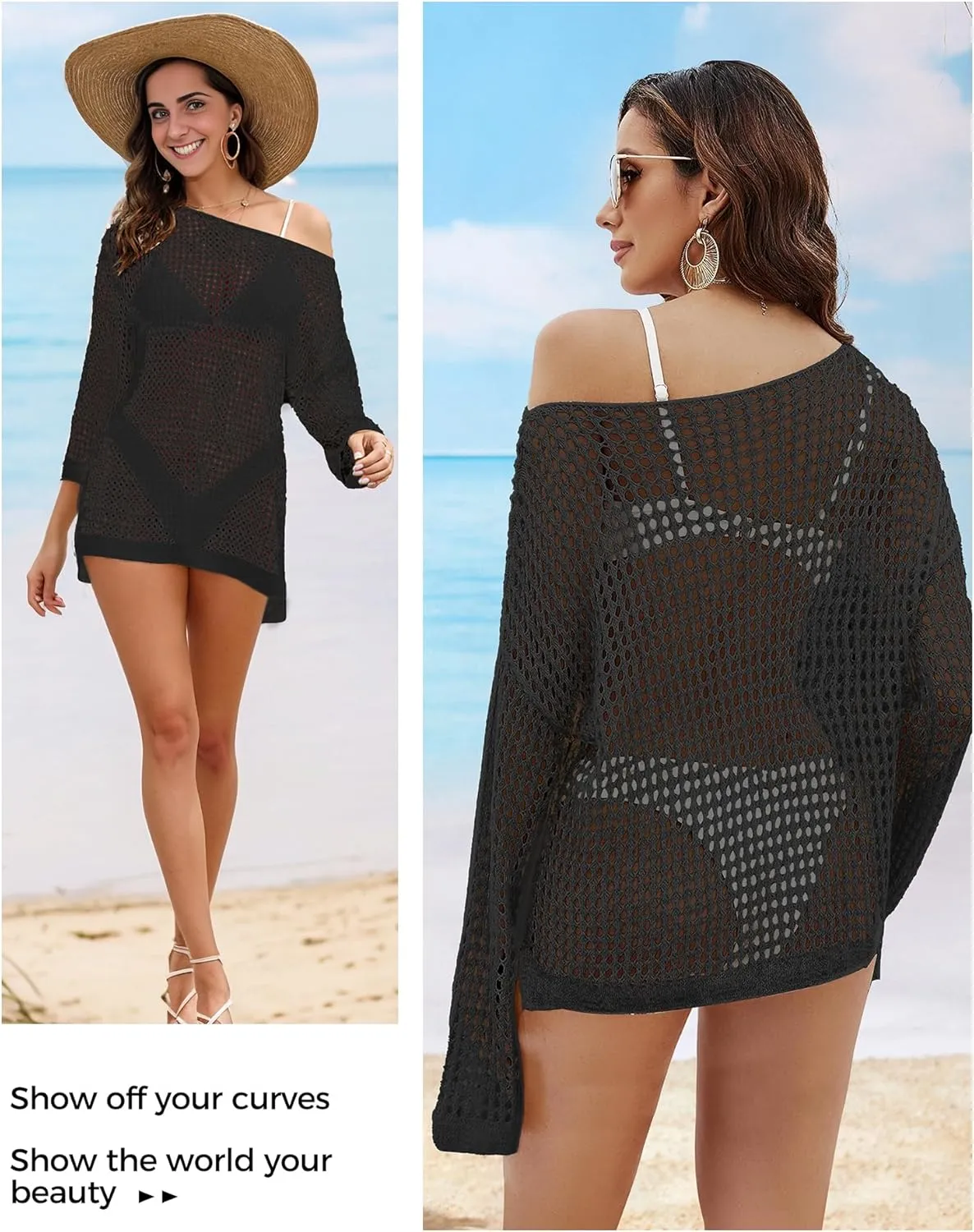 Buauty Women's Swimsuit Crochet Cover Up | Bathing Suit Swimwear Short Sleeve Knit Beach Dress Summer Vacation Outfits