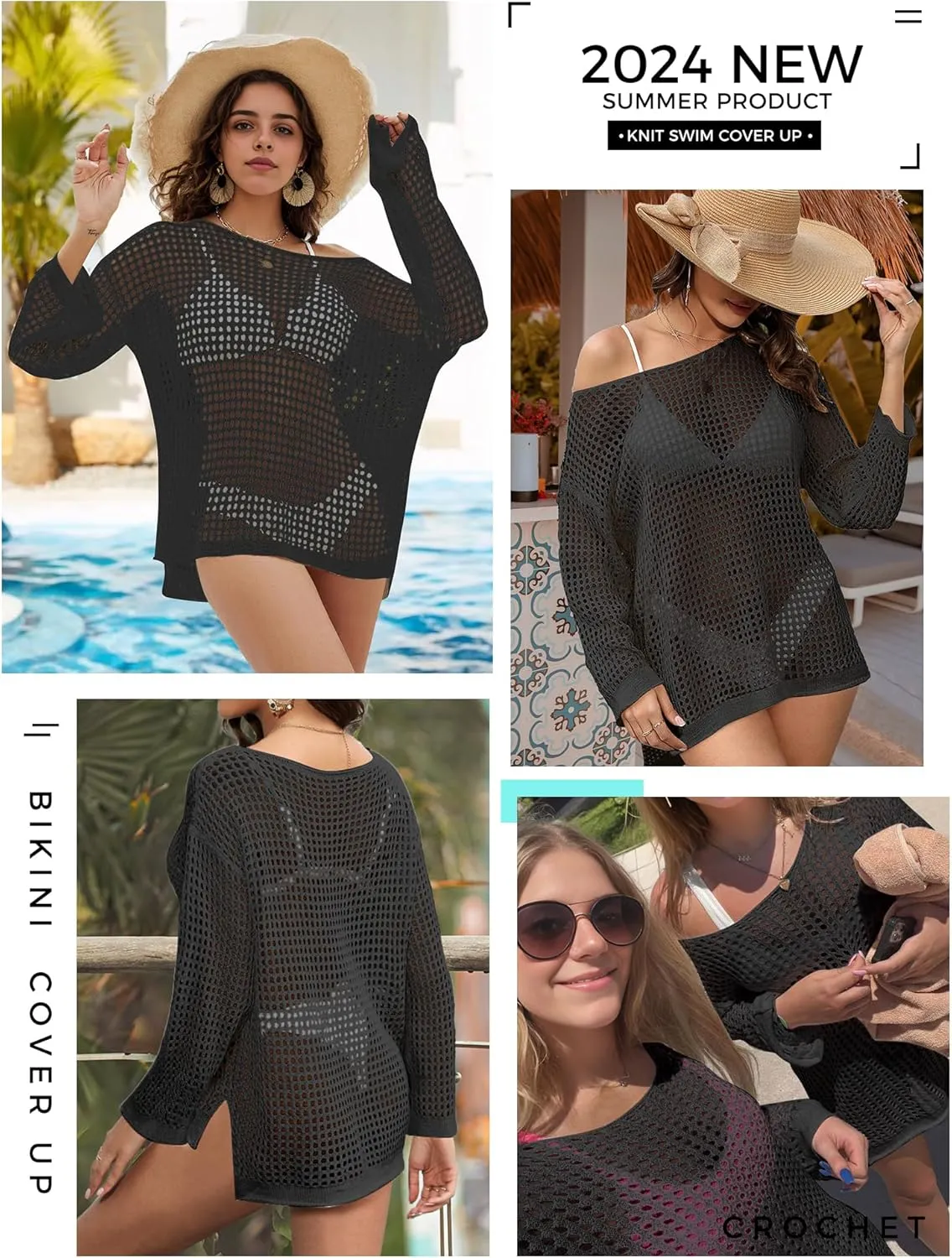 Buauty Women's Swimsuit Crochet Cover Up | Bathing Suit Swimwear Short Sleeve Knit Beach Dress Summer Vacation Outfits