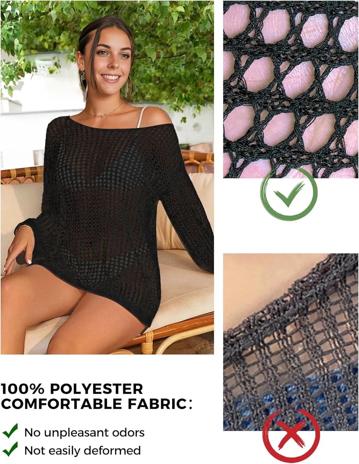 Buauty Women's Swimsuit Crochet Cover Up | Bathing Suit Swimwear Short Sleeve Knit Beach Dress Summer Vacation Outfits