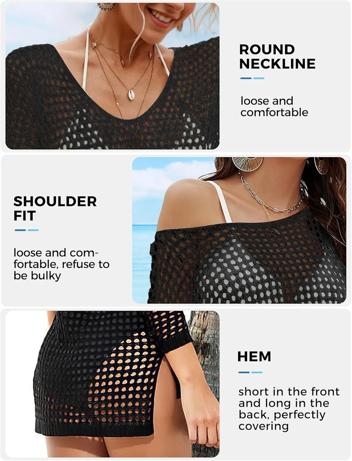 Buauty Women's Swimsuit Crochet Cover Up | Bathing Suit Swimwear Short Sleeve Knit Beach Dress Summer Vacation Outfits