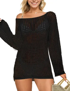 Buauty Women's Swimsuit Crochet Cover Up | Bathing Suit Swimwear Short Sleeve Knit Beach Dress Summer Vacation Outfits