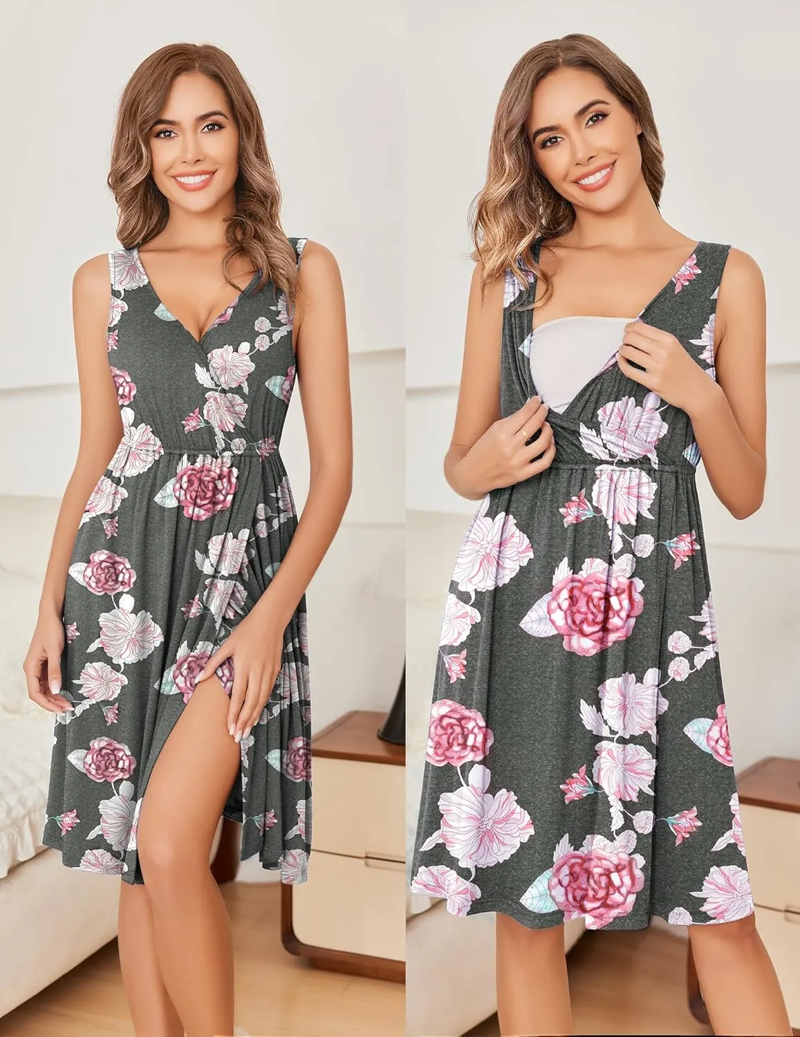 Ekouaer Maternity Nursing Gown and Robe Set Labor Delivery Nursing Nightgowns for Breastfeeding Pregnancy Clothes