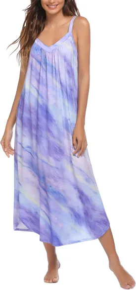 Ekouaer Womens Nightgown Sleeveless Long Night Gown Full Slip Sleep Dress Print Sleepwear Soft Lounge Dress