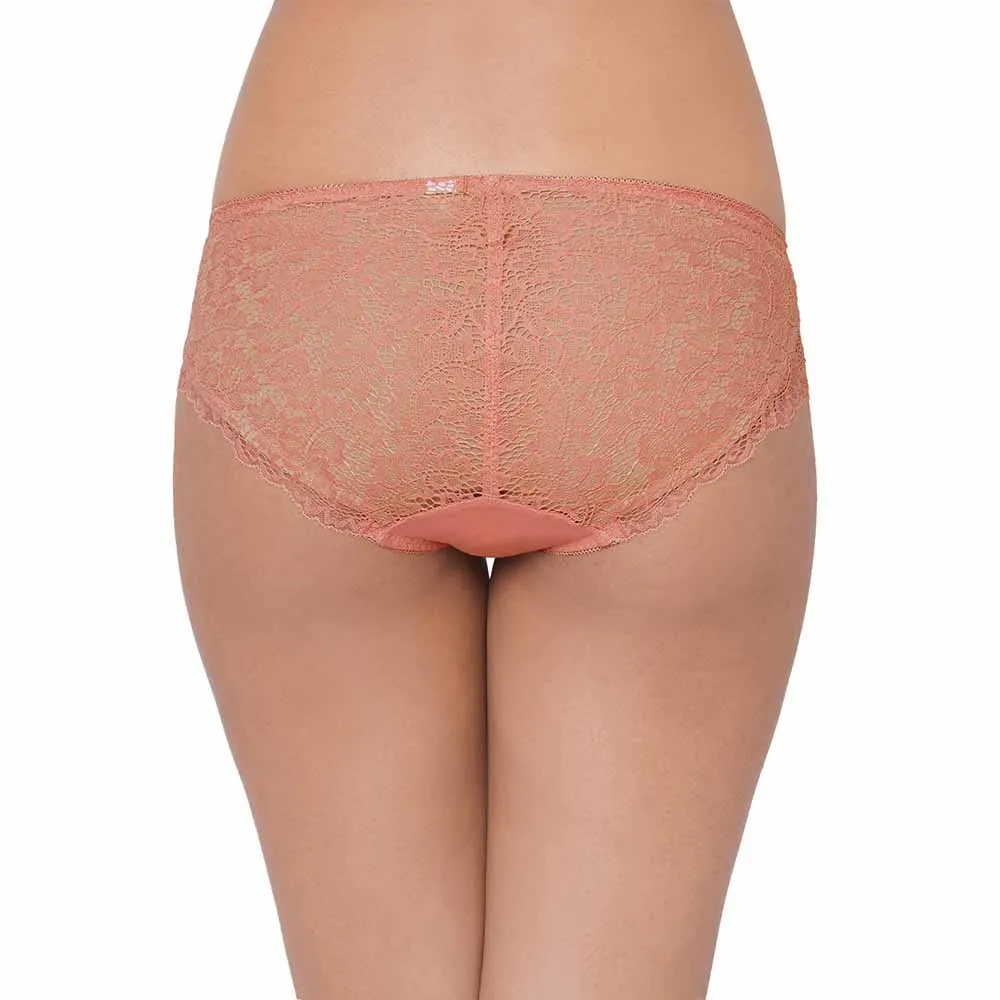 Emma Lace Low Waist Medium Coverage Bridal Wear Lace Bikini Panty - Rust