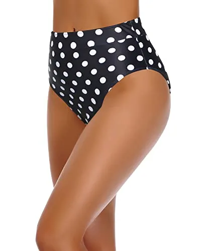 Full Coverage High Waisted Bathing Suit Bottoms Tummy Control Bikini Bottom-Black Dot