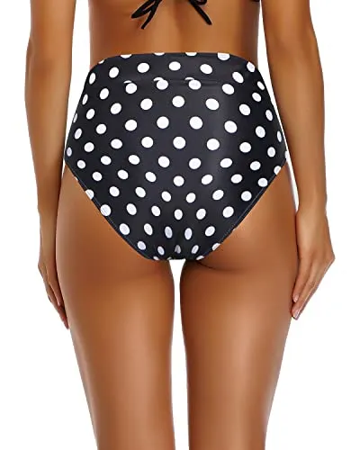 Full Coverage High Waisted Bathing Suit Bottoms Tummy Control Bikini Bottom-Black Dot