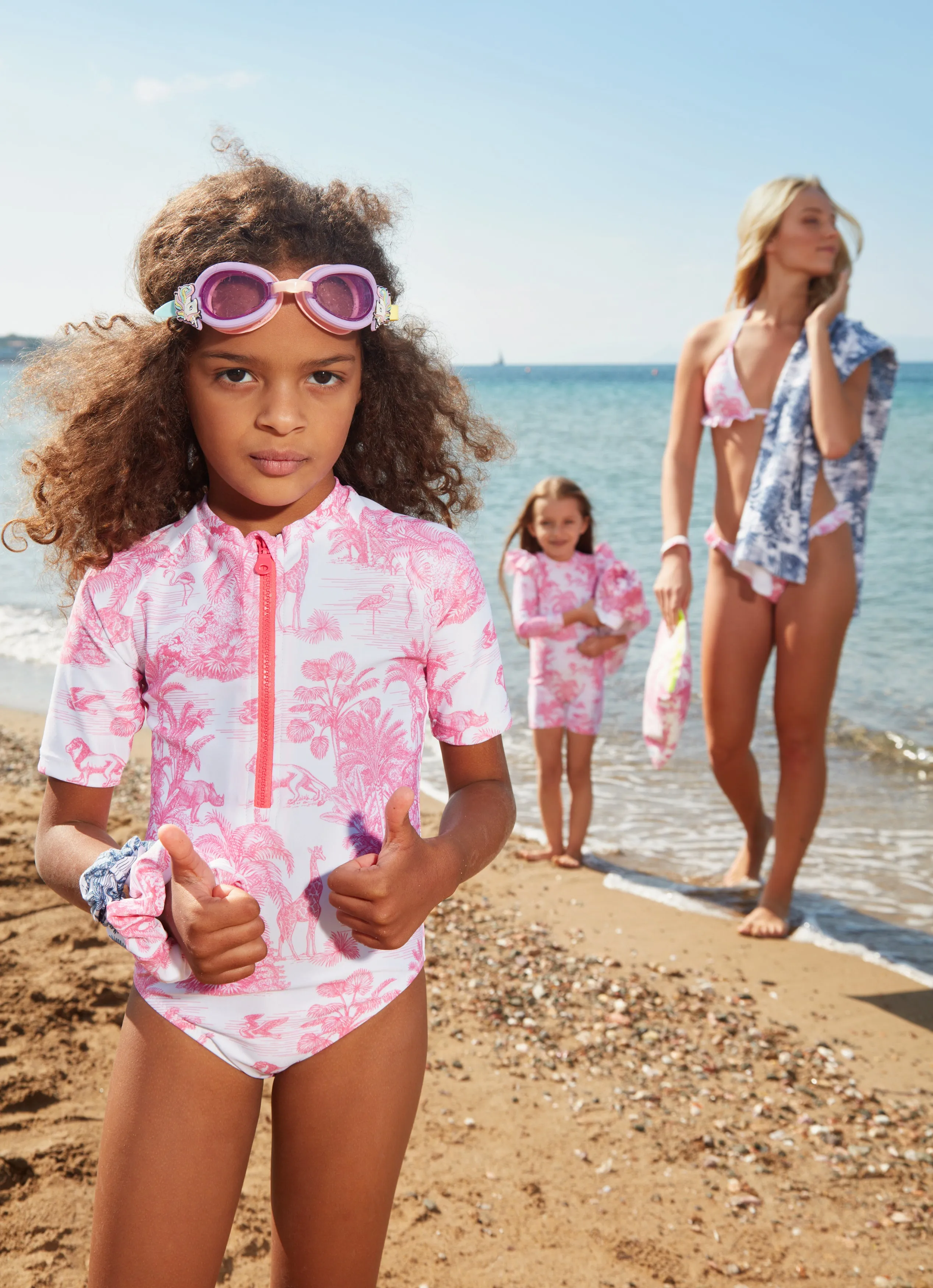 GIRL'S ONE PIECE BODYSUIT LONG SLEEVE JUNGLE PINK
