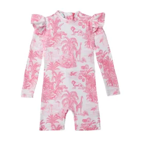 GIRL'S ONE PIECE BODYSUIT LONG SLEEVE JUNGLE PINK