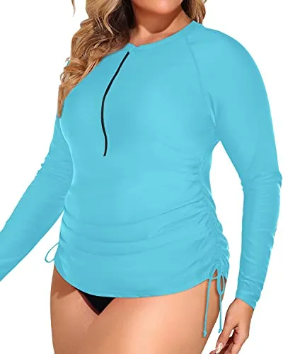 Half Zip Plus Size Swimsuit With Zip Up Top And Bottoms-Aqua