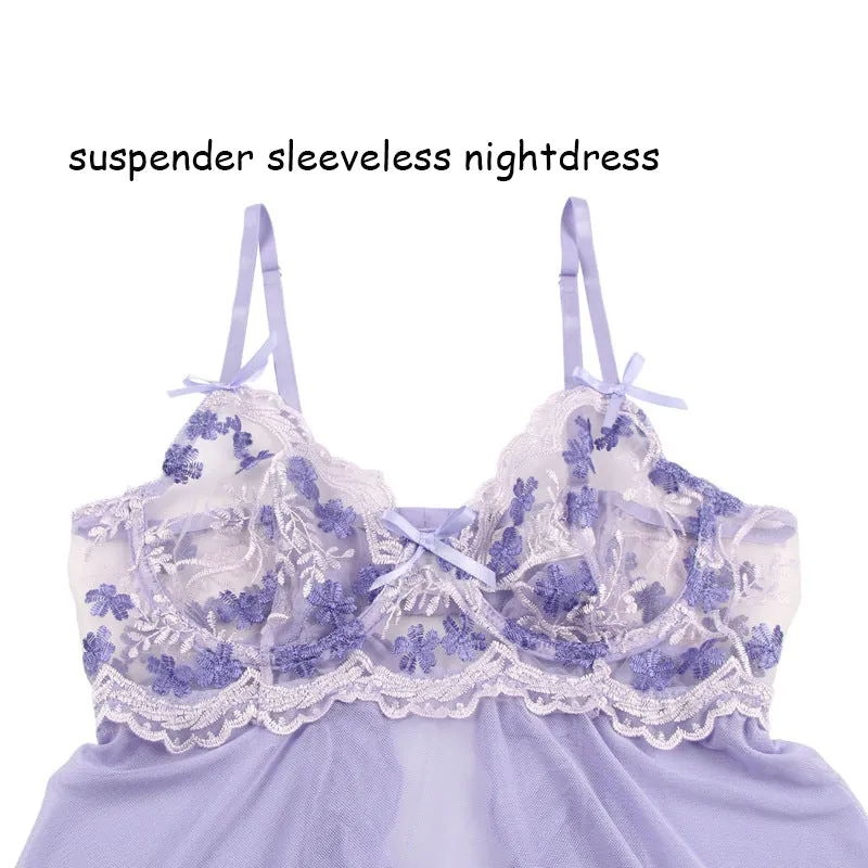 Lace Flower Embroidery Plus Size Ruffle Pajama Dress