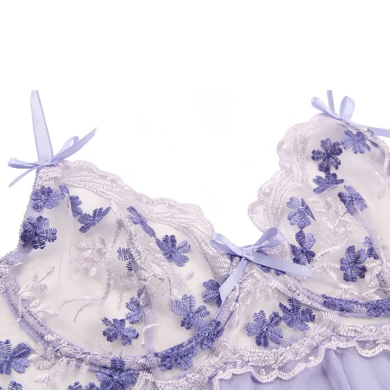 Lace Flower Embroidery Plus Size Ruffle Pajama Dress