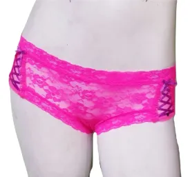 Lace Lace-up Panties - Hot Pink