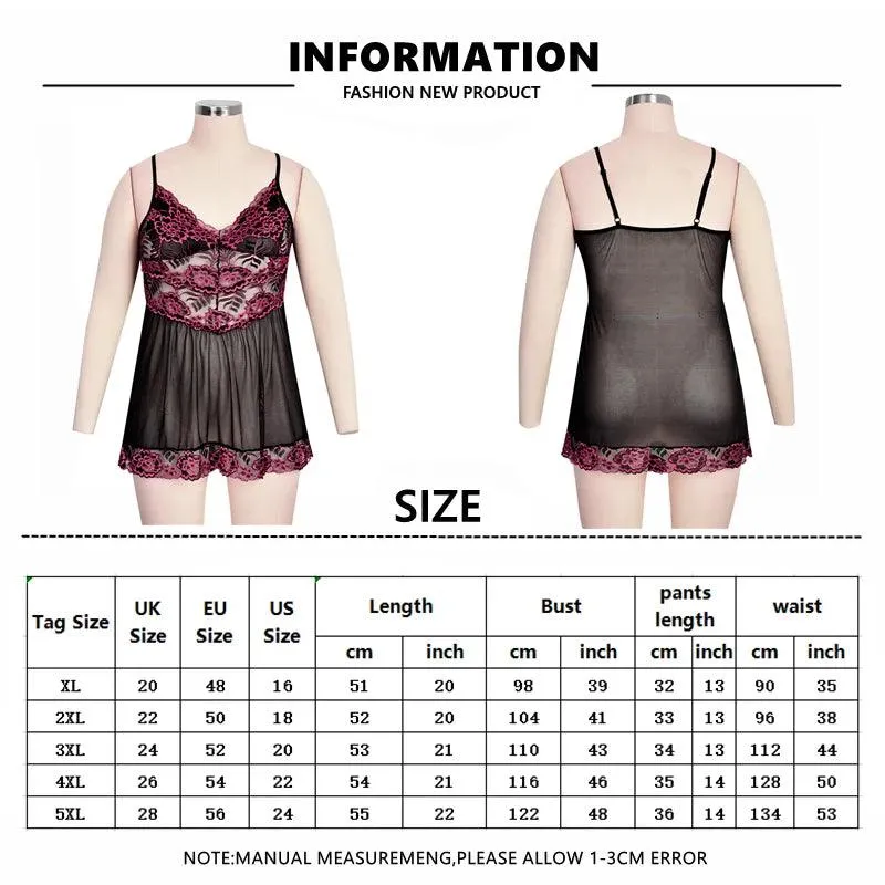 Ladies Sexy Lace Panel Pajama Dress – Sheer Lace Sleepwear & Suspender Nightdress