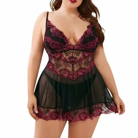 Ladies Sexy Lace Panel Pajama Dress – Sheer Lace Sleepwear & Suspender Nightdress