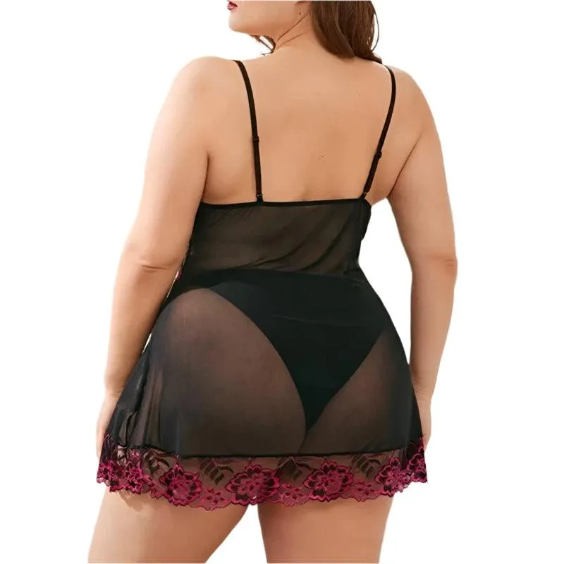 Ladies Sexy Lace Panel Pajama Dress – Sheer Lace Sleepwear & Suspender Nightdress