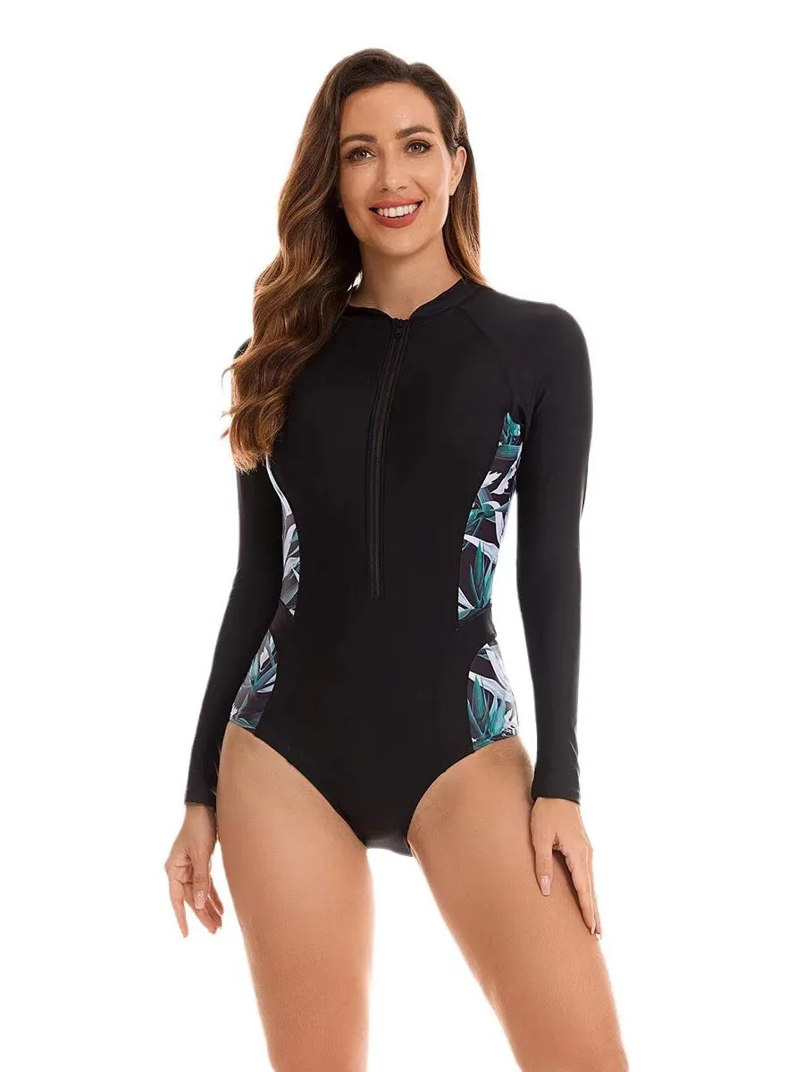 Long sleeve zipper printed swimsuit UPF50  Rash Guard