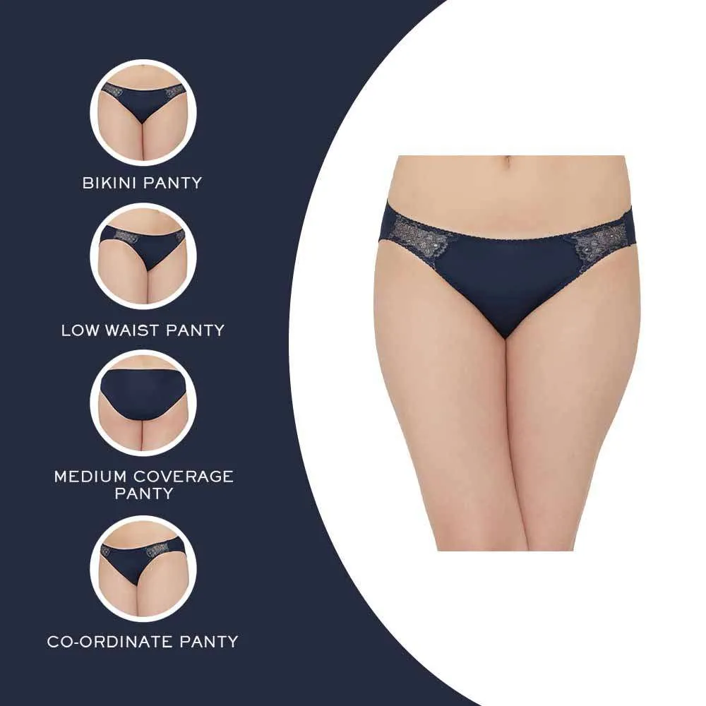 Love to Lace  Mid Waist Medium Coverage Everyday Wear Bikini Panty - Navy Blue