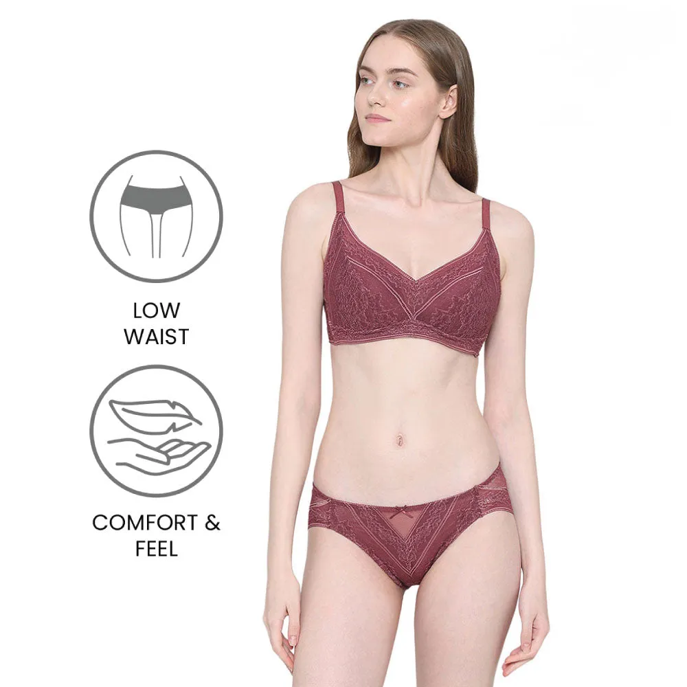 Lucy Low Waist Medium Coverage Bridal Wear Lace Bikini Panty - Burgandy