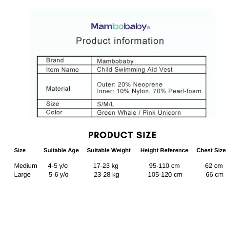 Mambobaby Air-Free Swimming Aid Vest Medium (4-5yo)
