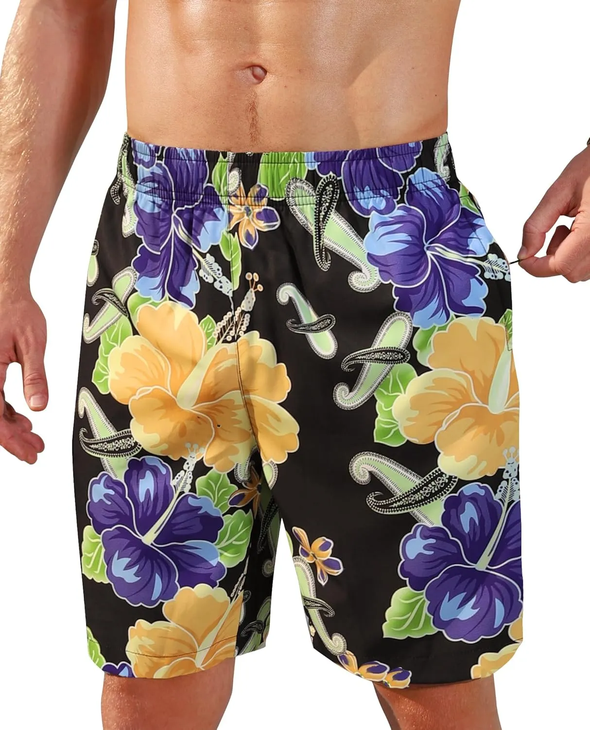 Men's Swim Trunks 9 Inch Printed Quick Dry Swim Shorts with Zipper Pocket No Liner Board Shorts Bathing Suit