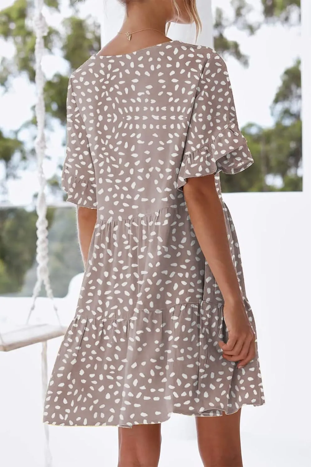nclook Womens Summer Casual Dresses Sweet Cute V Neck Mini Dress with Pockets Ruffle Short Sleeve