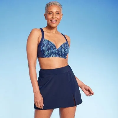 New - Lands' End Women's UPF 50 Tummy Control Swim Skirt - Navy Blue XS