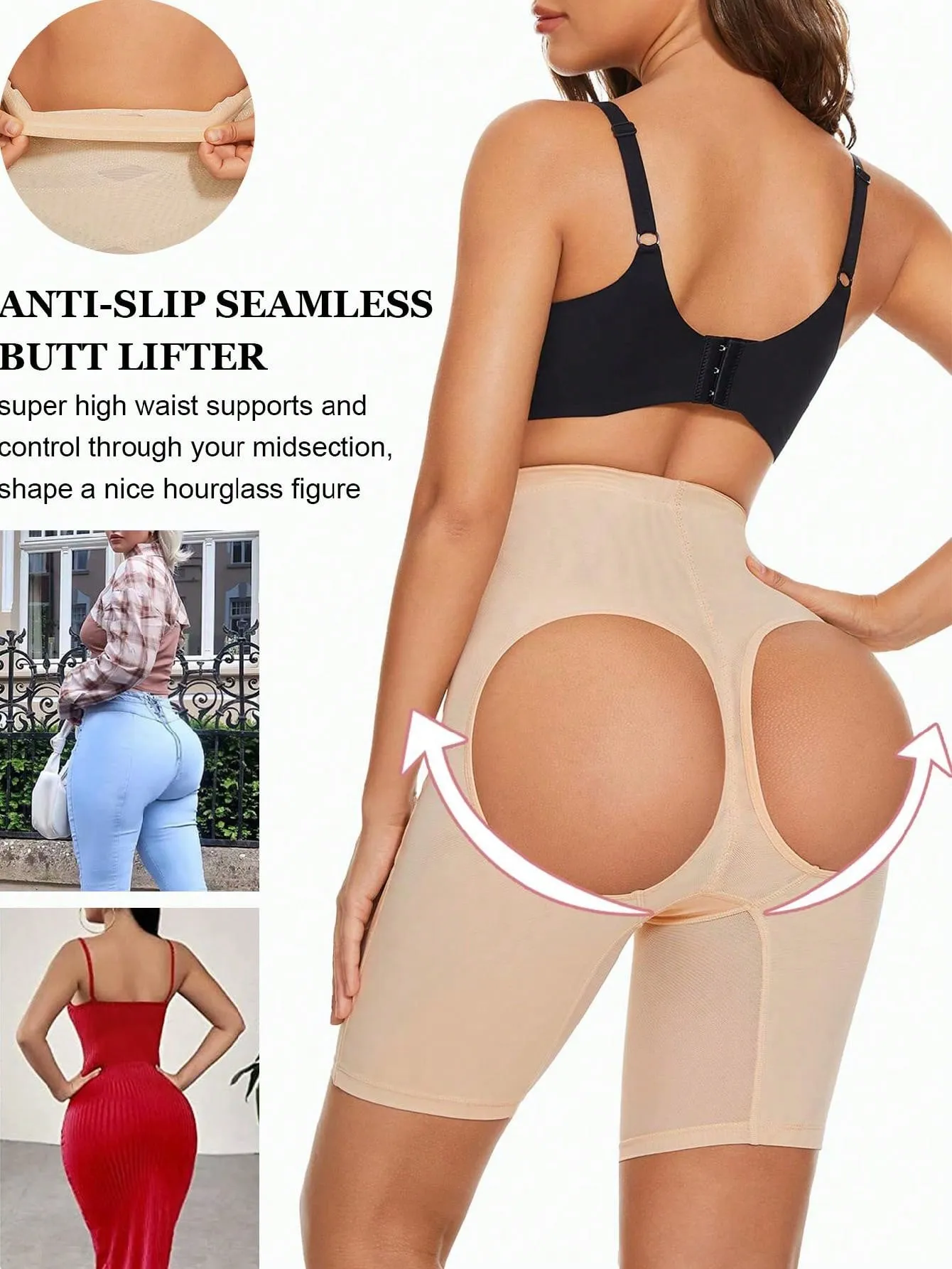 Nylon Material Breathable Cross Abdomen & Buttocks Shaping & Lifting Shorts