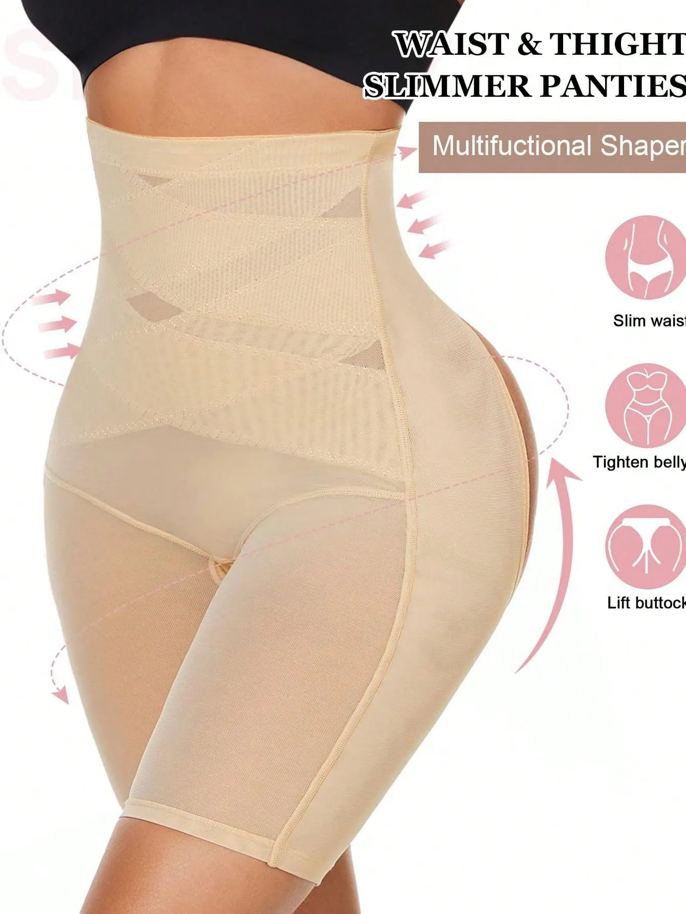 Nylon Material Breathable Cross Abdomen & Buttocks Shaping & Lifting Shorts