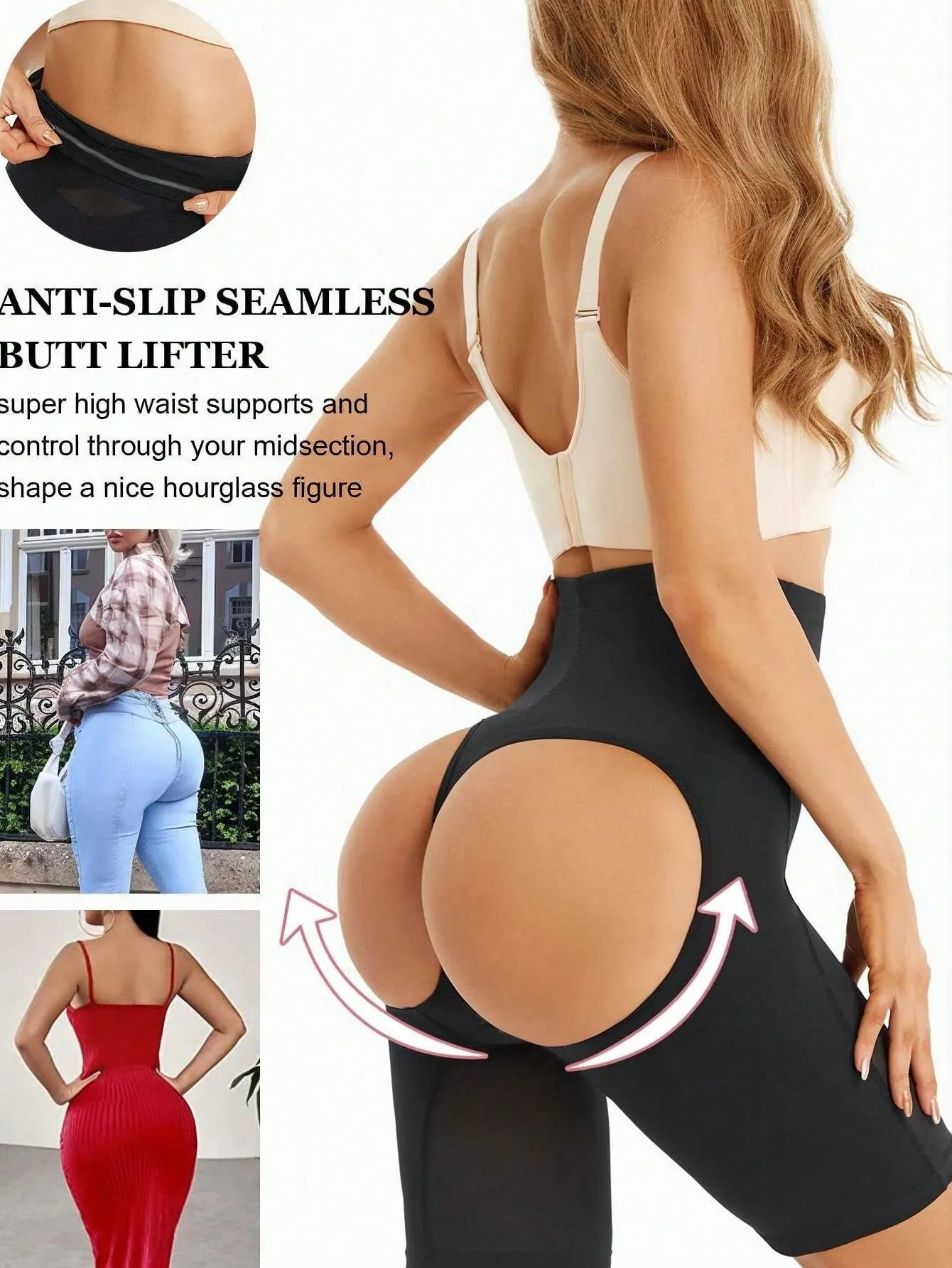 Nylon Material Breathable Cross Abdomen & Buttocks Shaping & Lifting Shorts