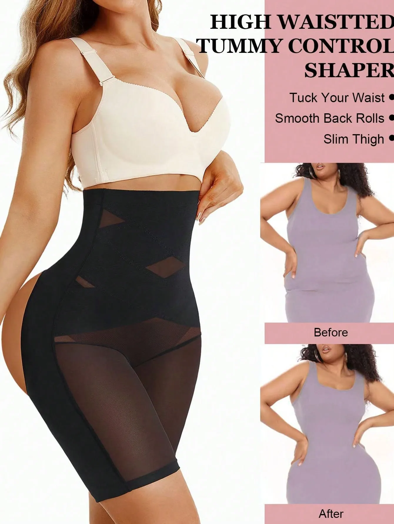 Nylon Material Breathable Cross Abdomen & Buttocks Shaping & Lifting Shorts