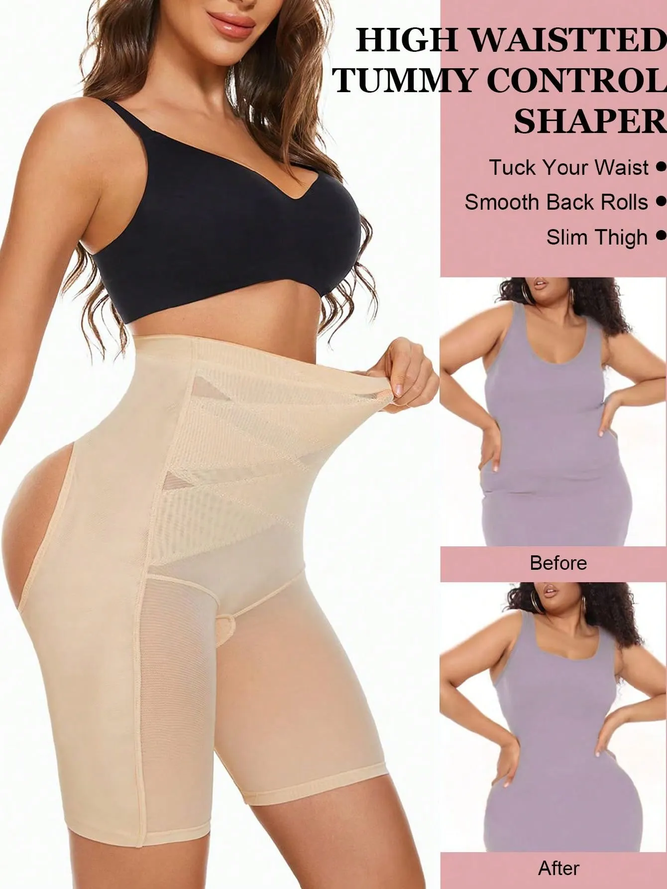 Nylon Material Breathable Cross Abdomen & Buttocks Shaping & Lifting Shorts