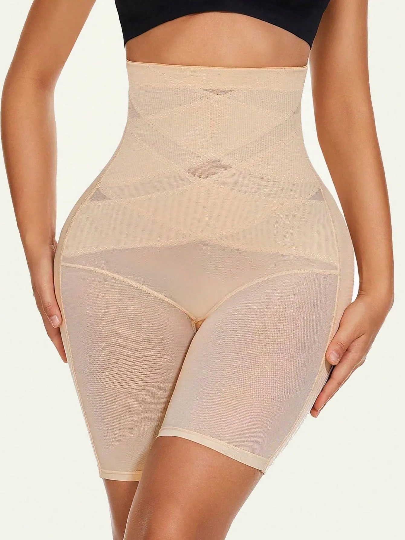 Nylon Material Breathable Cross Abdomen & Buttocks Shaping & Lifting Shorts