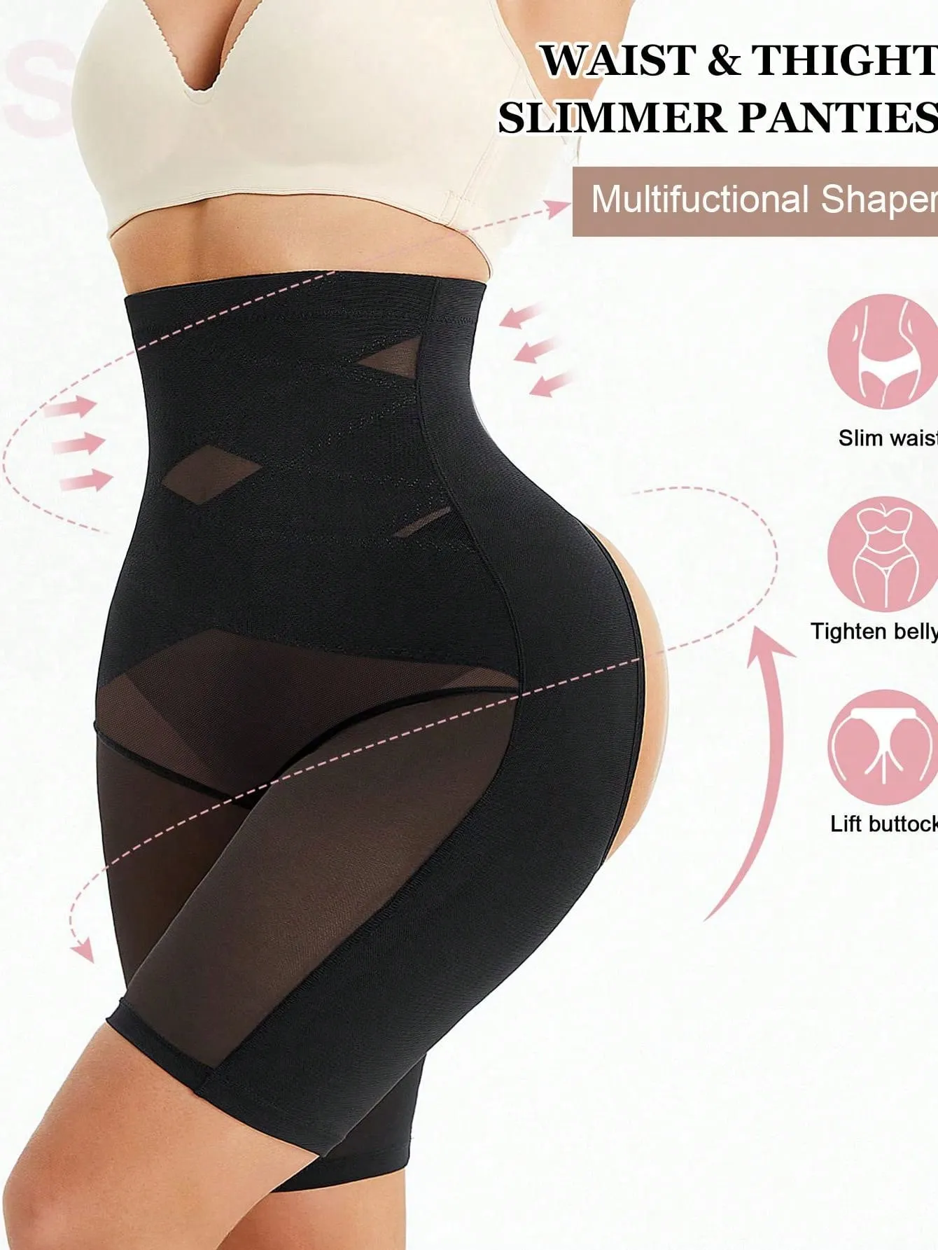 Nylon Material Breathable Cross Abdomen & Buttocks Shaping & Lifting Shorts