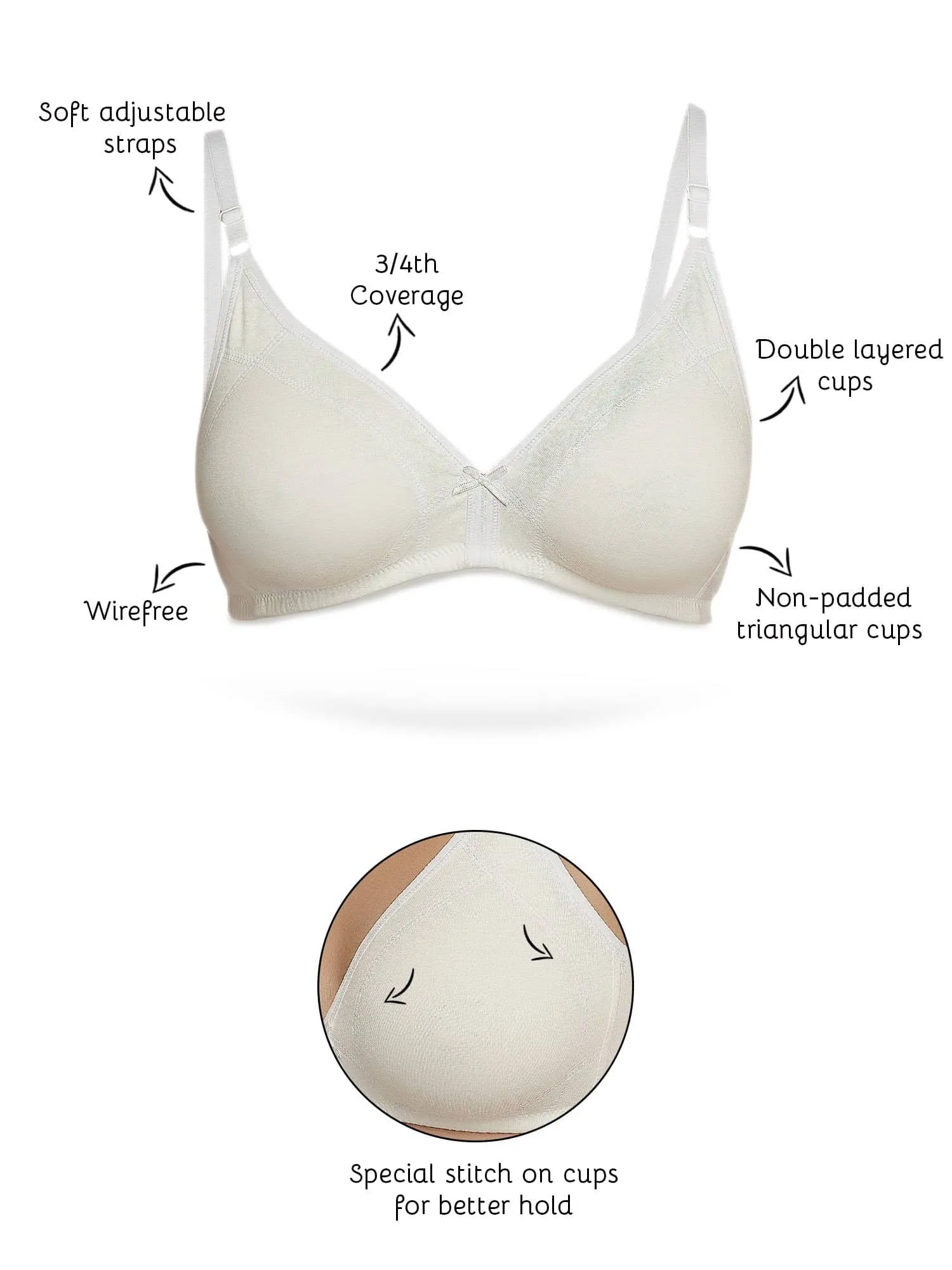 Organic Cotton Antimicrobial Seamless Triangular Bra with Supportive Stitch (Pack of 3)-ISB099-_M.White_M.White_Skin-
