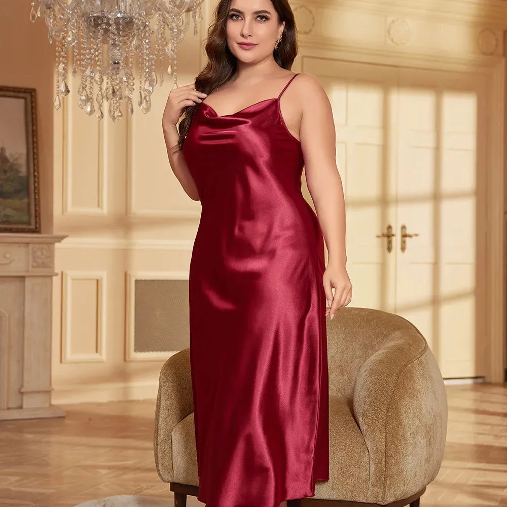 PLUS SIZE Women Long Suspender Nightgown Chemise Sleepwear Summer Spaghetti Strap Nightdress Nightwear Loose Satin Homewear