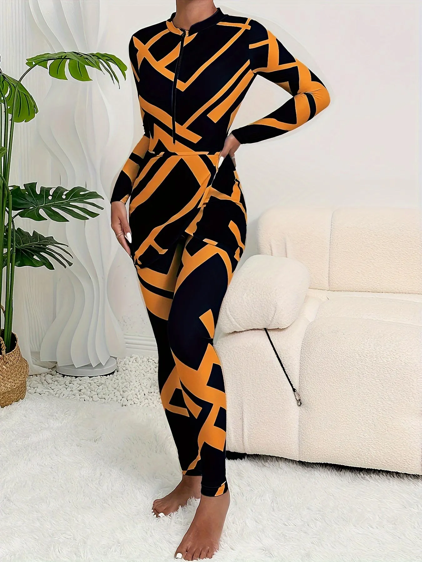 Printed three-piece long-sleeved and long-pants sun protection swimsuit UPF50  Rash Guard