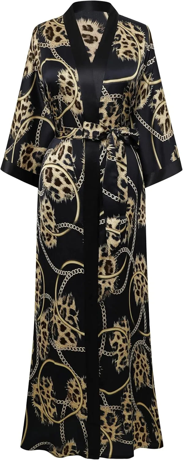 PRODESIGN Kimono Robe for Women - Long Satin Sleepwear Silky Kimono Cover-Up Nightgown Japanese Bathrobe Loungewear Blouse