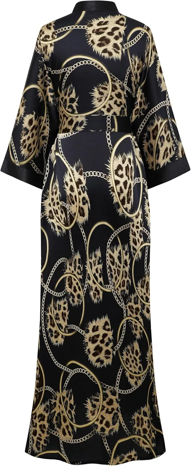 PRODESIGN Kimono Robe for Women - Long Satin Sleepwear Silky Kimono Cover-Up Nightgown Japanese Bathrobe Loungewear Blouse