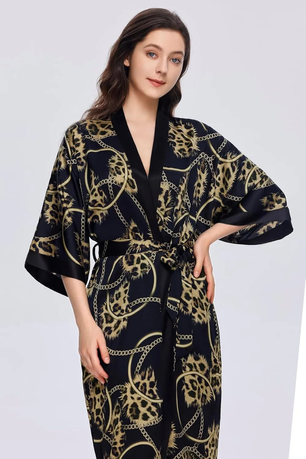 PRODESIGN Kimono Robe for Women - Long Satin Sleepwear Silky Kimono Cover-Up Nightgown Japanese Bathrobe Loungewear Blouse